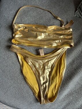 SKIMS Metallic Gold Two-Piece Bikini Set
